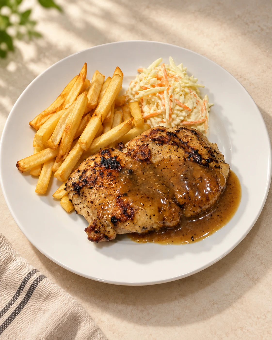 The same chicken chop styled in warm professional light